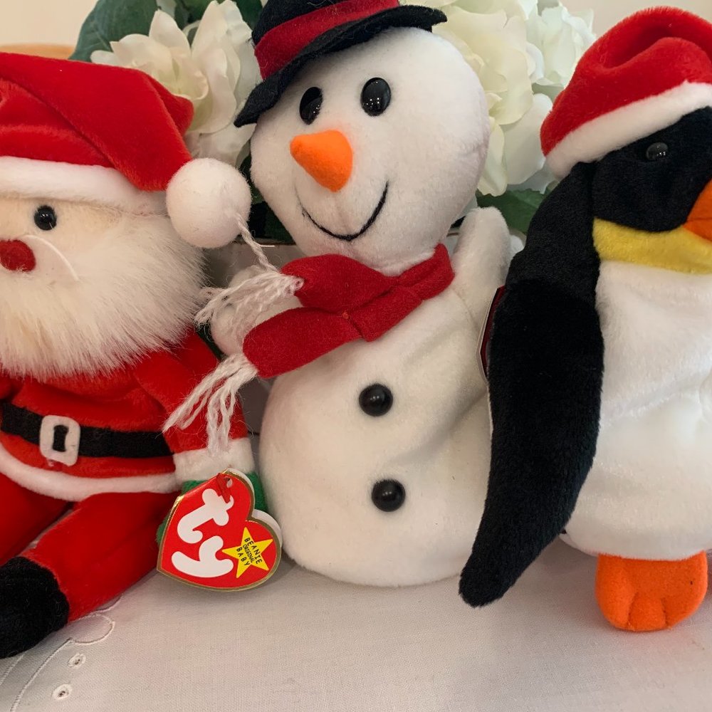 3 Original TY BEANIE BABIES, Santa, Snowball, and Zero.  Perfect tags